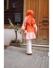 oranj ekru beymen çizgi detaylı mixli gömlek 3