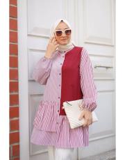 bordo beymen çizgi detaylı mixli gömlek