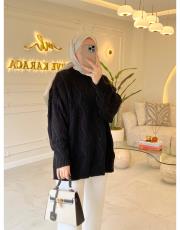 siyah 50536 bakla desen örgü kazak 2