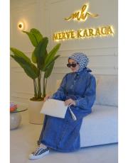 kot mavi 6199 kuşaklı kot elbise 2