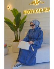 kot mavi 6199 kuşaklı kot elbise 4