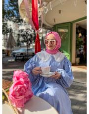 mavi beyaz 6189 fisto yaka çizgili elbise