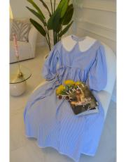 mavi beyaz 6189 fisto yaka çizgili elbise 2