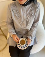 gri new elsa fırfırlı gömlek