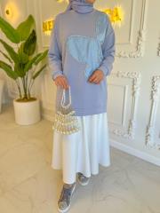 mavi 4298 modal taş detaylı tunik