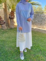 mavi 4298 modal taş detaylı tunik 2