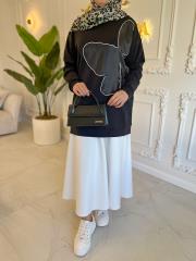 siyah 4298 modal taş detaylı tunik