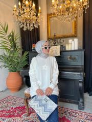 ekru 4296 inci çiçekli modal tunik 2