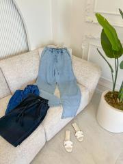 koyu mavi 2773 bol paça beli lastikli denim