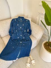 koyu mavi 7189 denim taş detay trenç 2