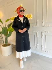 siyah 7209 kuşaklı yaka detaylı trenç 3