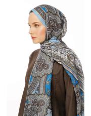 buz mavi retro desen şal