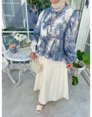 mavi beyaz 727 desenli etek takım 2