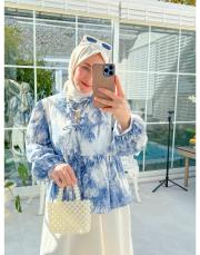 mavi beyaz 727 desenli etek takım 3