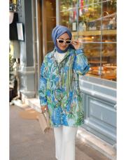 yeşil mavi mk nova desenli keten gömlek 2