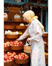 natural mk limon desenli keten elbise 3