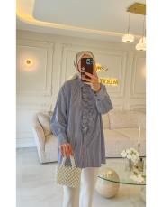 lacivert taş işlemeli biye kemerli gömlek