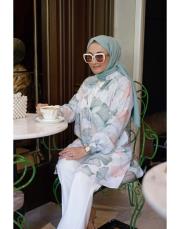 soft yeşil yaprak desenli gömlek