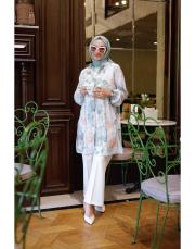 soft yeşil yaprak desenli gömlek 2