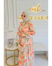 çok renkli japon çiçeği elbise