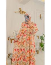 fuşya bahar desenli elbise