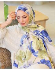 mavi krem gelincik desen krep şal