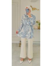 mavi retro desen ipek gömlek 2