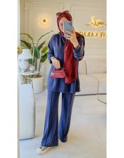 lacivert kapüşonlu dikiş detaylı oysho takım