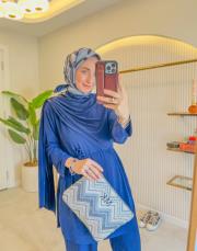 lacivert fular detaylı sandy takım