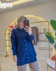 lacivert 3200 kendinden çizgili taşlı düğmeli hırka