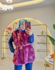 bordo 2049 incili taşlı tüylü yelek