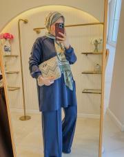 lacivert 22629 çima pantolonlu modal takım 2