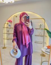 bordo 22629 çima pantolonlu modal takım