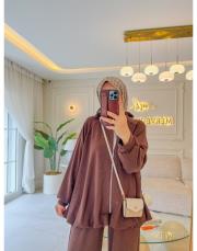 kahve 22769  balon tunik modal takım