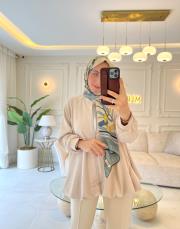 bej 22769  balon tunik modal takım