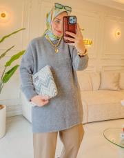 gri 5033 ışıltılı yumoş tunik