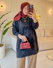 siyah 5033 ışıltılı yumoş tunik