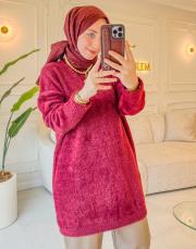 bordo 5033 ışıltılı yumoş tunik